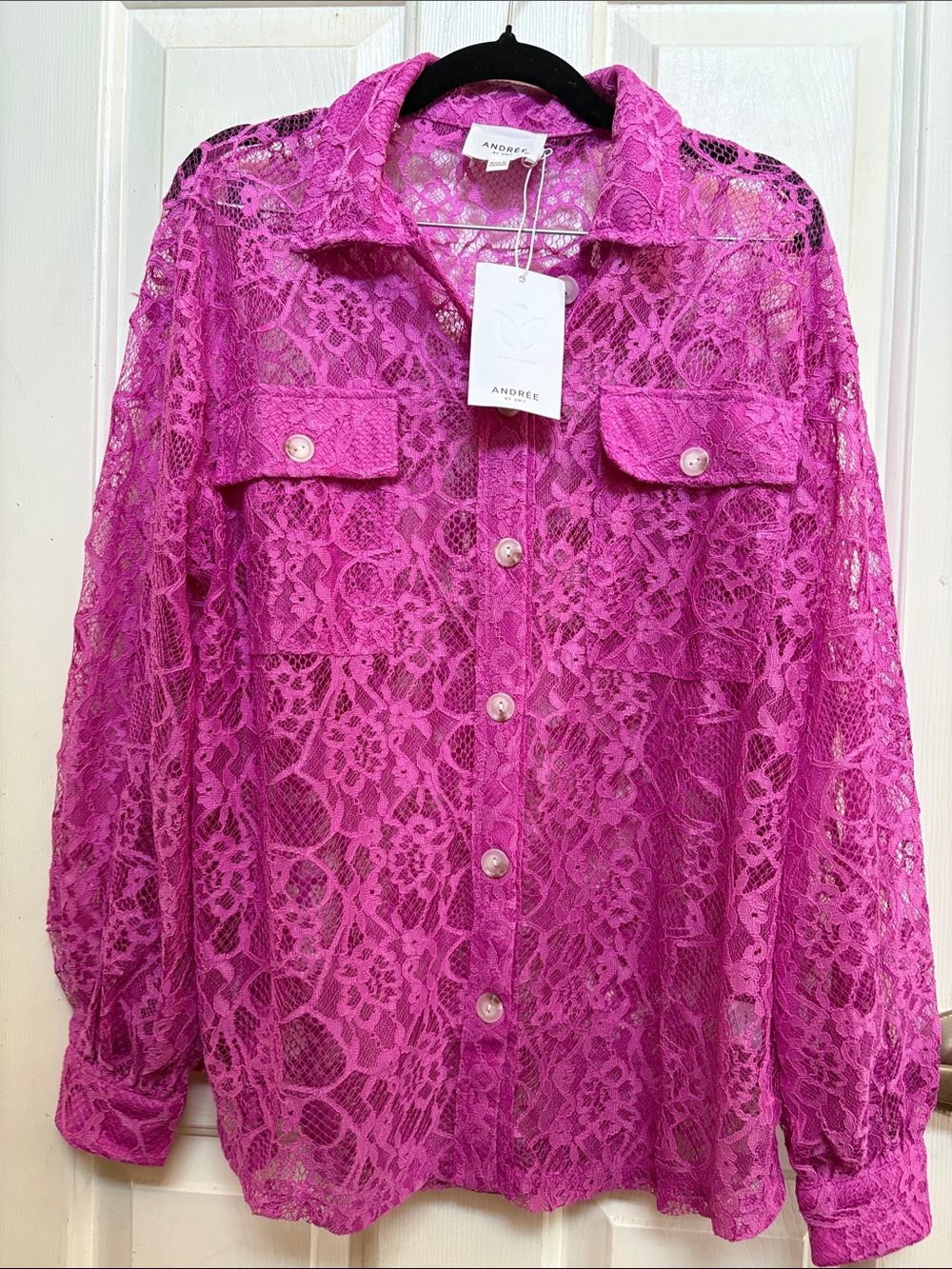 Andree Hot Pink Lace Button-Front Shirt